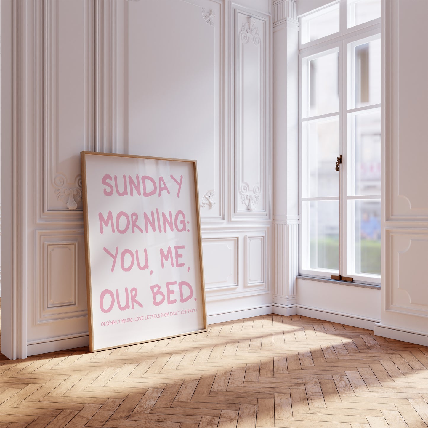 Sunday Morning: You, Me, Our Bed Pink Wall Art