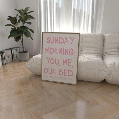 Sunday Morning: You, Me, Our Bed Pink Wall Art