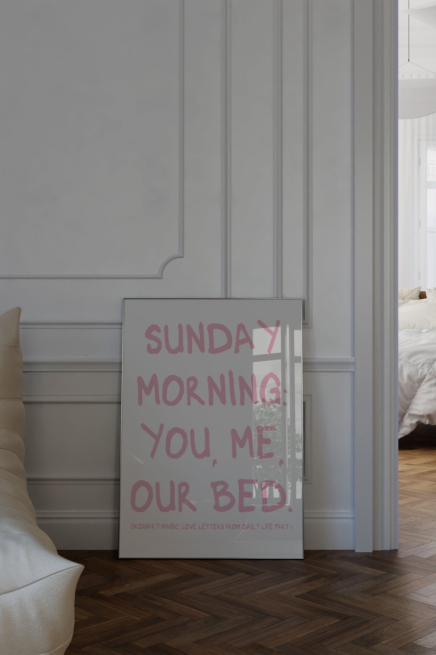 Sunday Morning: You, Me, Our Bed Pink Wall Art