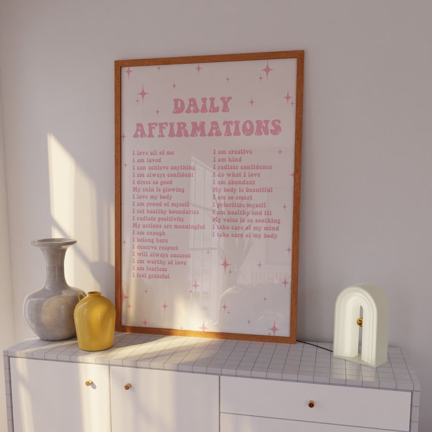 Daily Affirmations Pink Wall Art