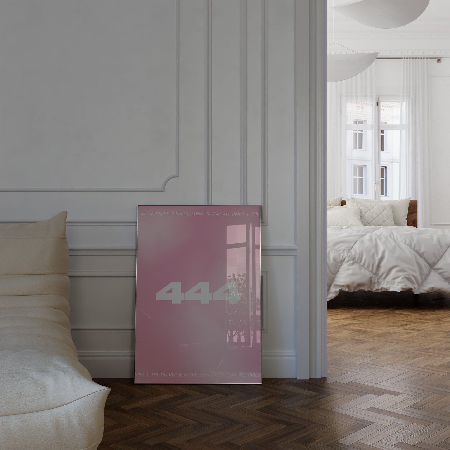 Angel Number 444 Pink Gradient Wall Art