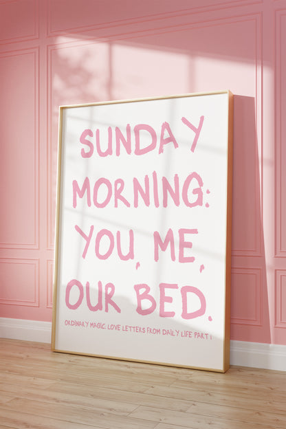 Sunday Morning: You, Me, Our Bed Pink Wall Art