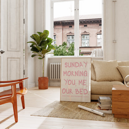 Sunday Morning: You, Me, Our Bed Pink Wall Art