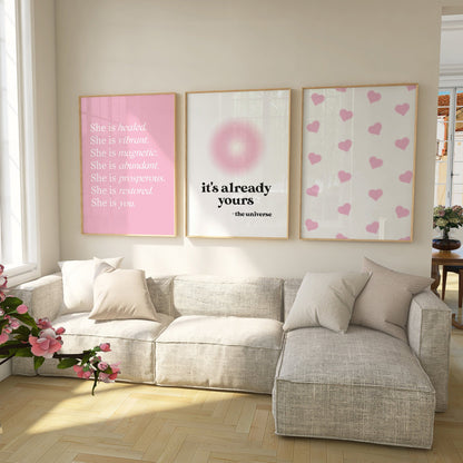 Pink Affirmations Wall Art Set of 3