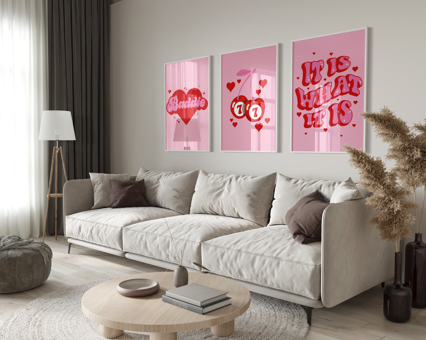 Pink And Cherry Red Wall Art Set of 3