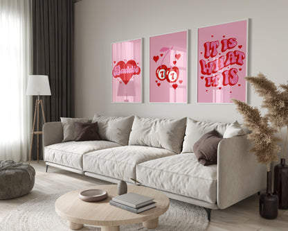 Pink And Cherry Red Wall Art Set of 3