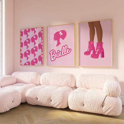 Personalised Brown Barbie Wall Art Set of 3