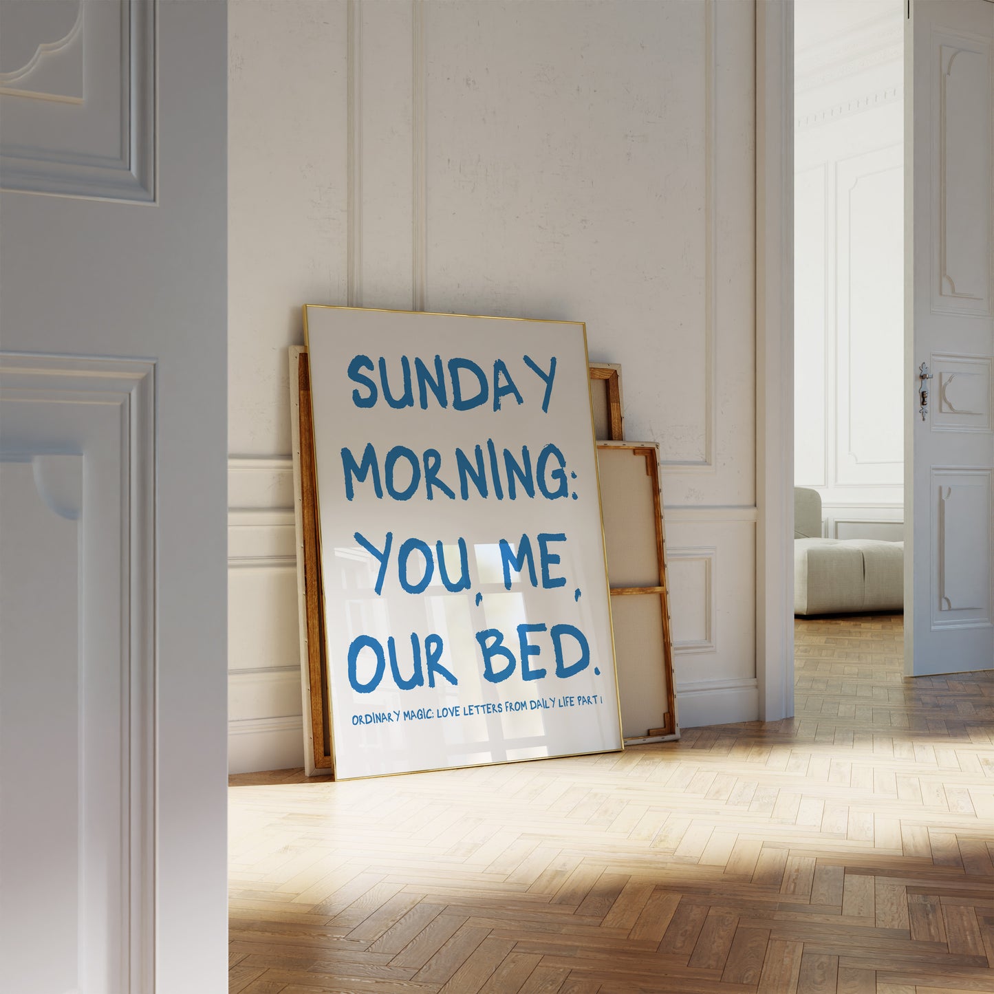 Sunday Morning: You, Me, Our Bed Blue Wall Art