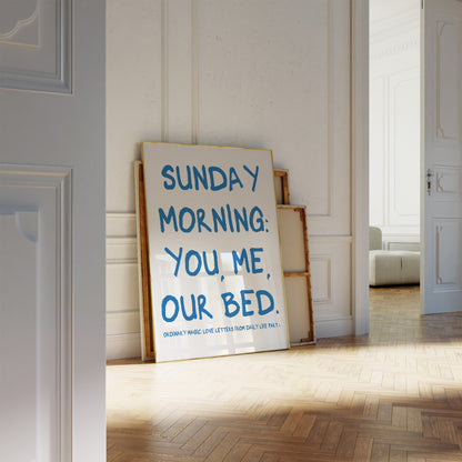 Sunday Morning: You, Me, Our Bed Blue Wall Art