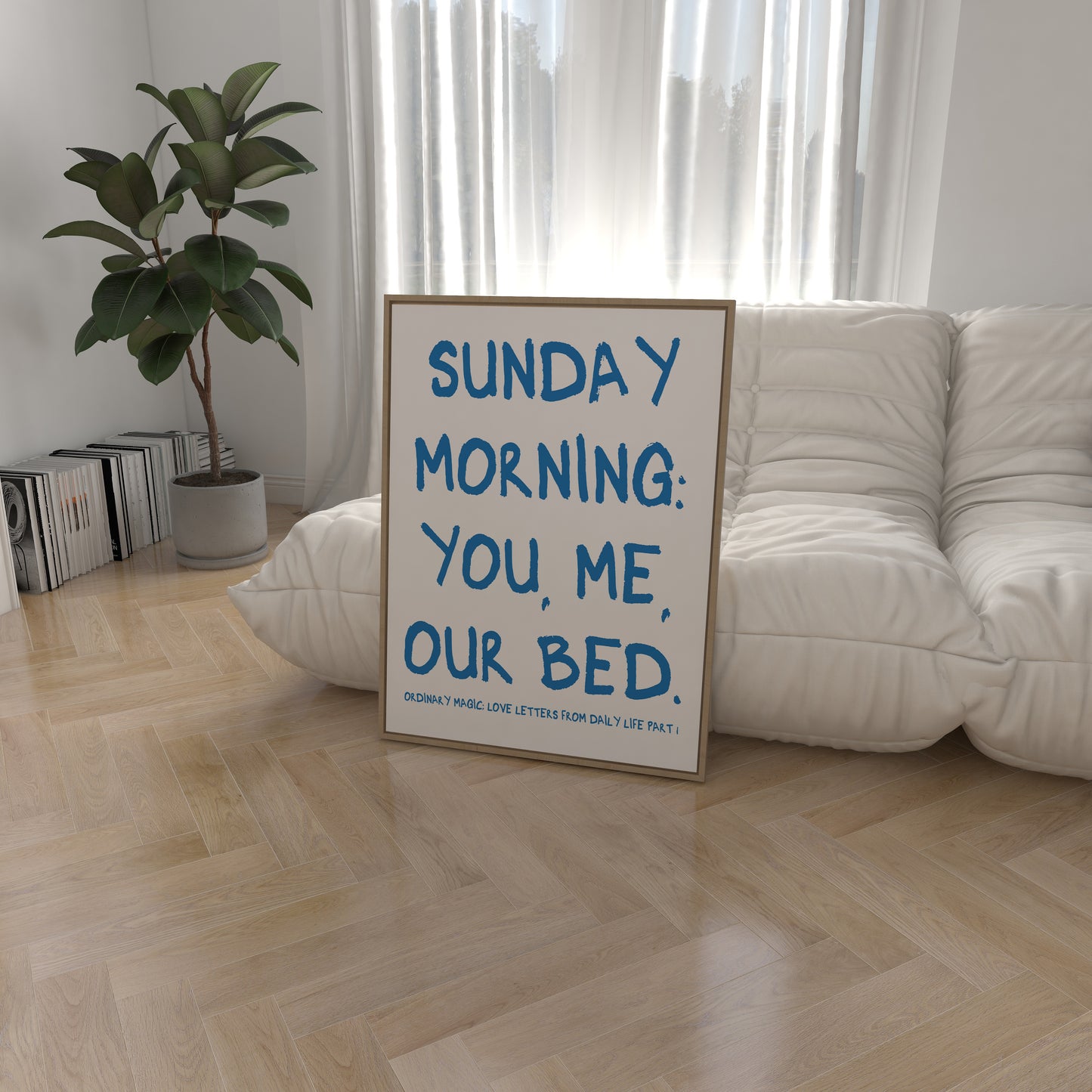 Sunday Morning: You, Me, Our Bed Blue Wall Art