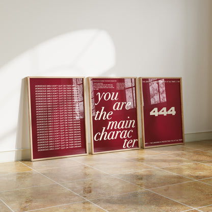 Main Character Burgundy Wall Art Set of 3