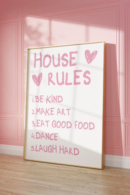 House Rules Pink Wall Art