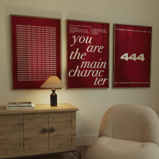 Inspirational red wall art set perfect for bedrooms, offices, or creative spaces.