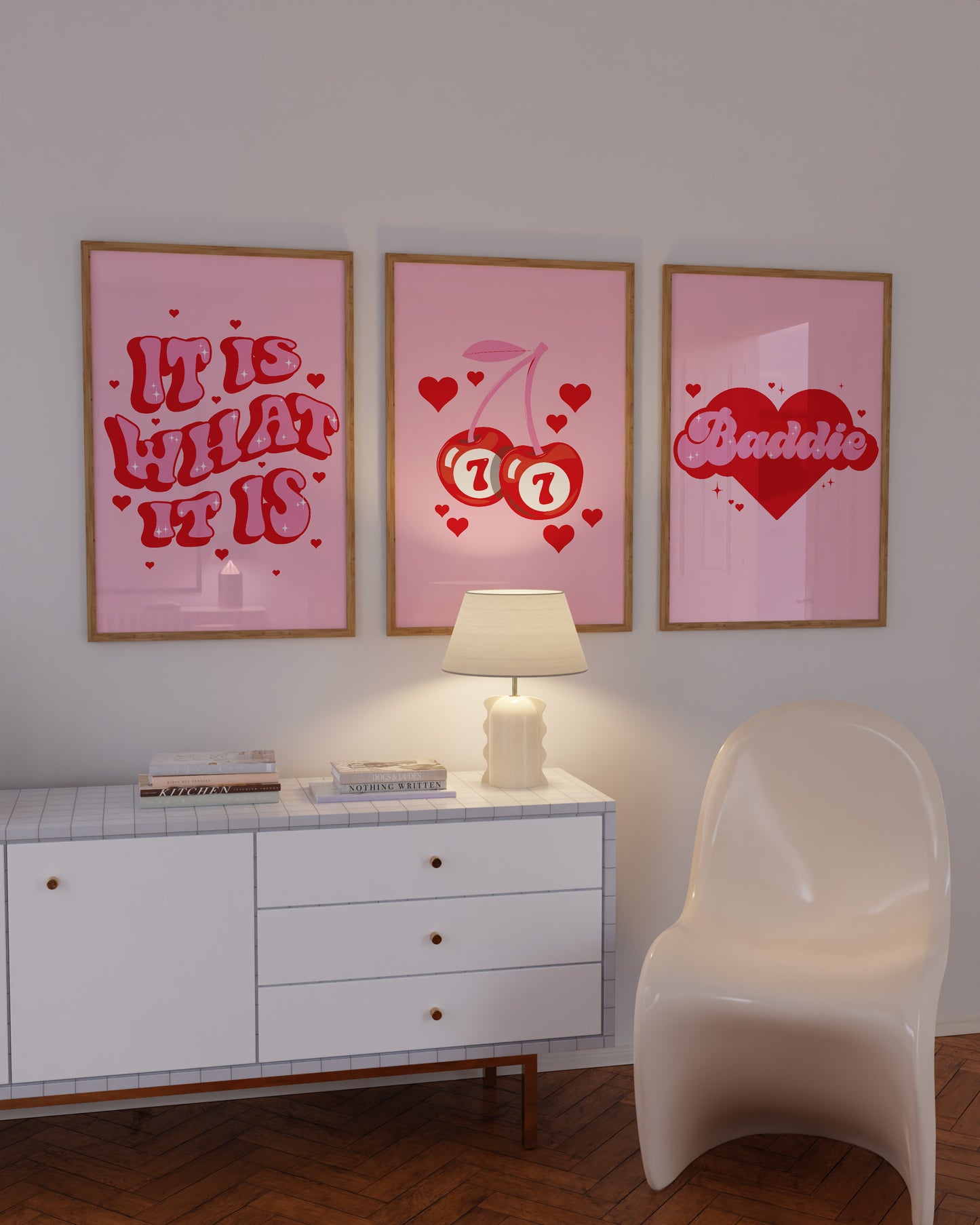 Pink And Cherry Red Wall Art Set of 3