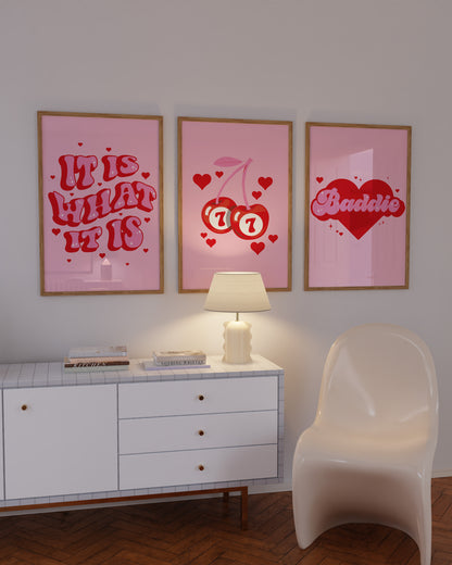 Pink And Cherry Red Wall Art Set of 3