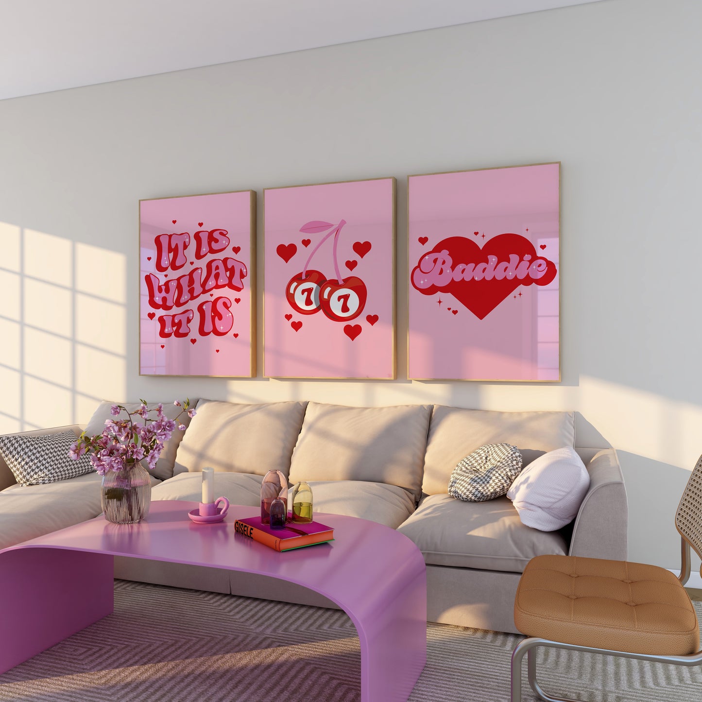 Pink And Cherry Red Wall Art Set of 3