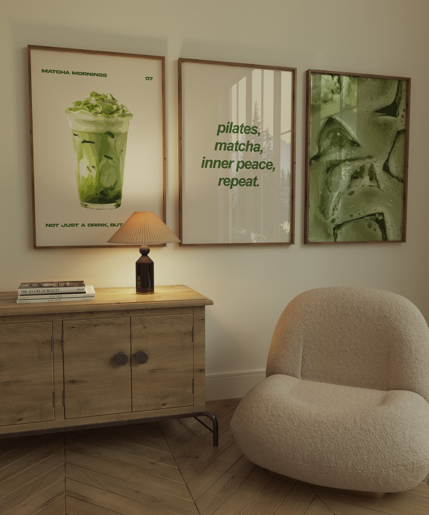 Matcha Aesthetic Wall Art Set of 3