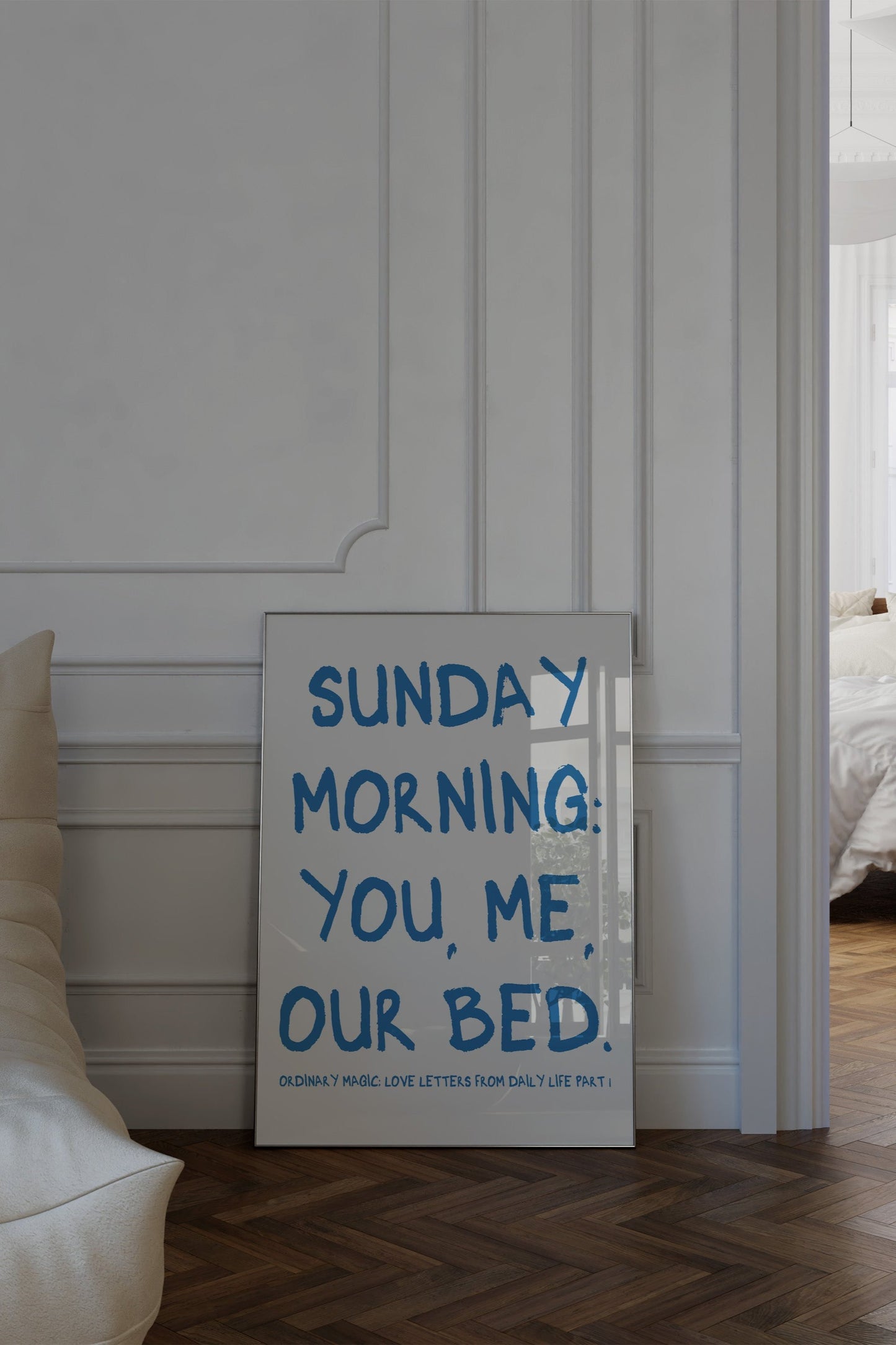 Sunday Morning: You, Me, Our Bed Blue Wall Art