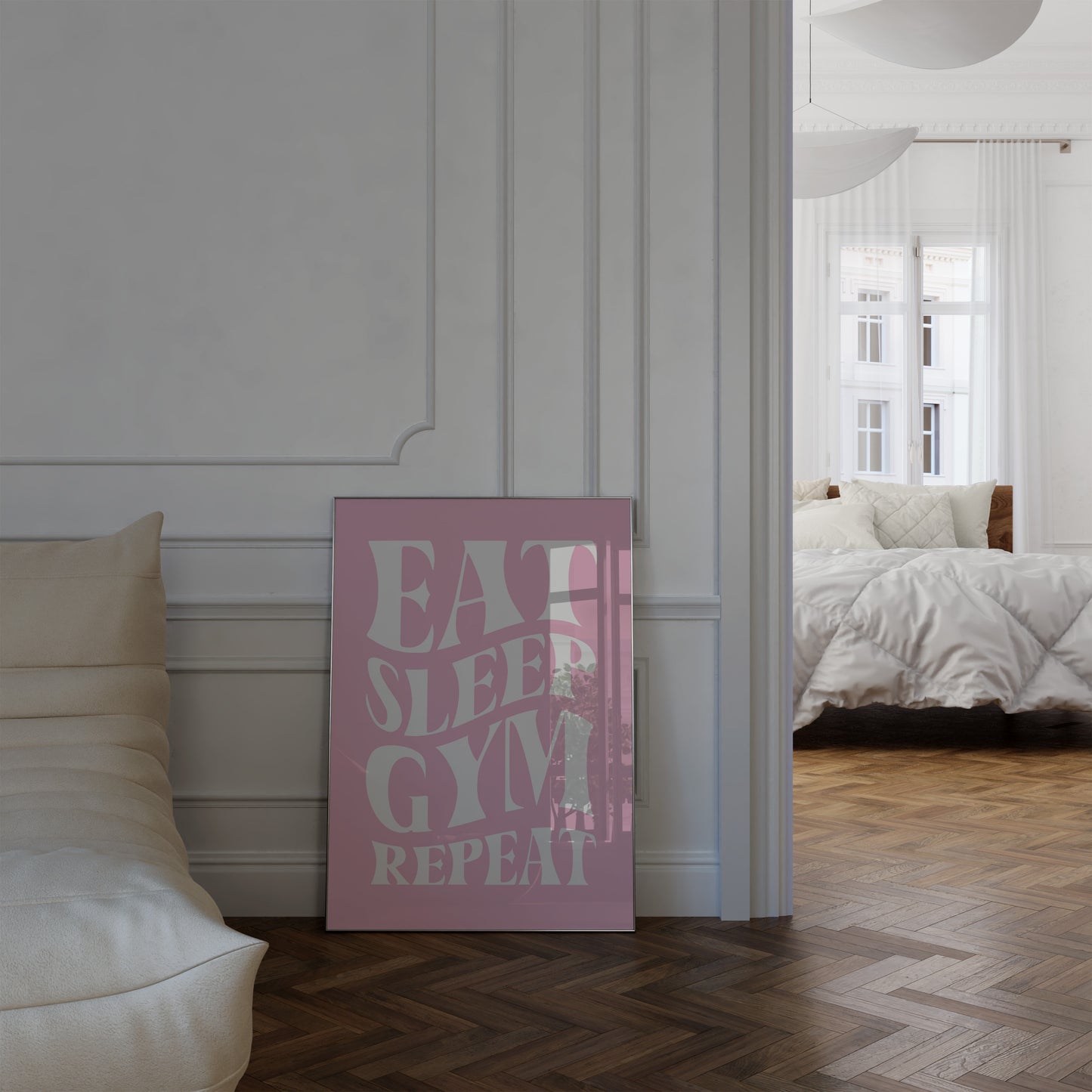 Eat Sleep Gym Repeat Pink Wall Art