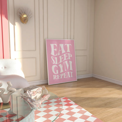 Eat Sleep Gym Repeat Pink Wall Art