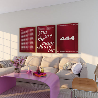 Main Character Burgundy Wall Art Set of 3