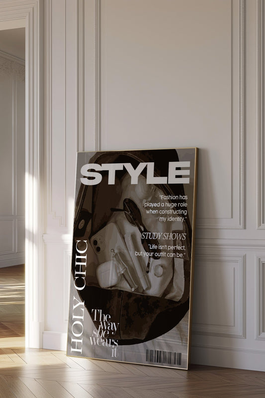 Minimalist fashion editorial print with neutral tones in chic interior.