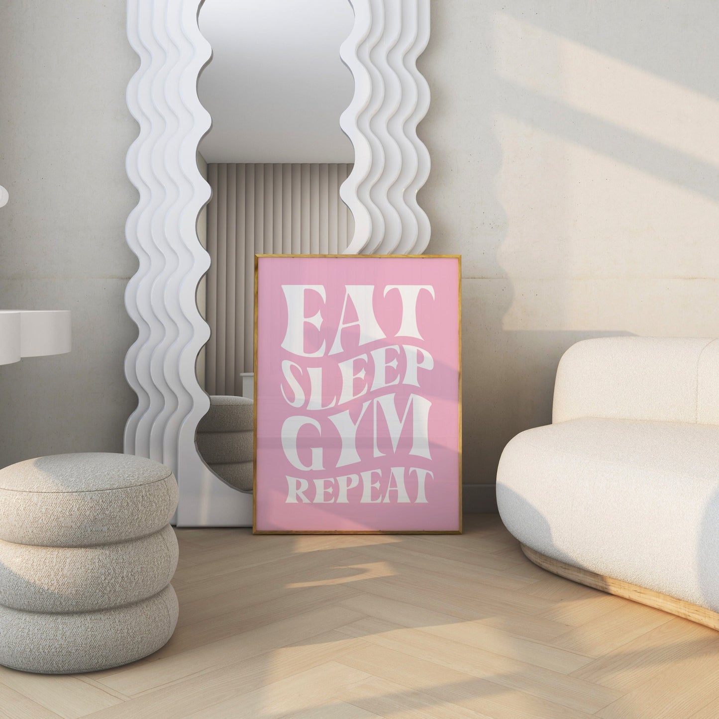 Eat Sleep Gym Repeat Pink Wall Art