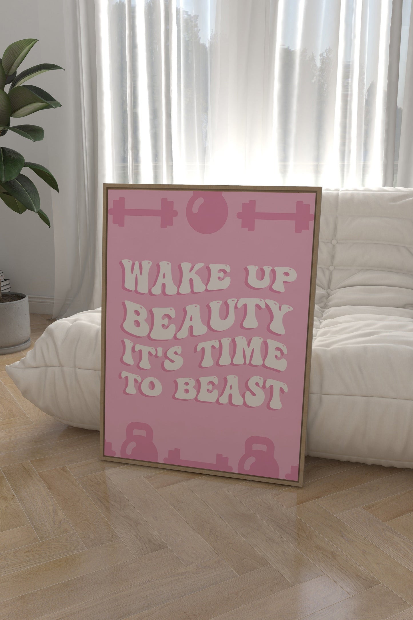 Wake Up Beauty It's Time To Beast Pink Wall Art