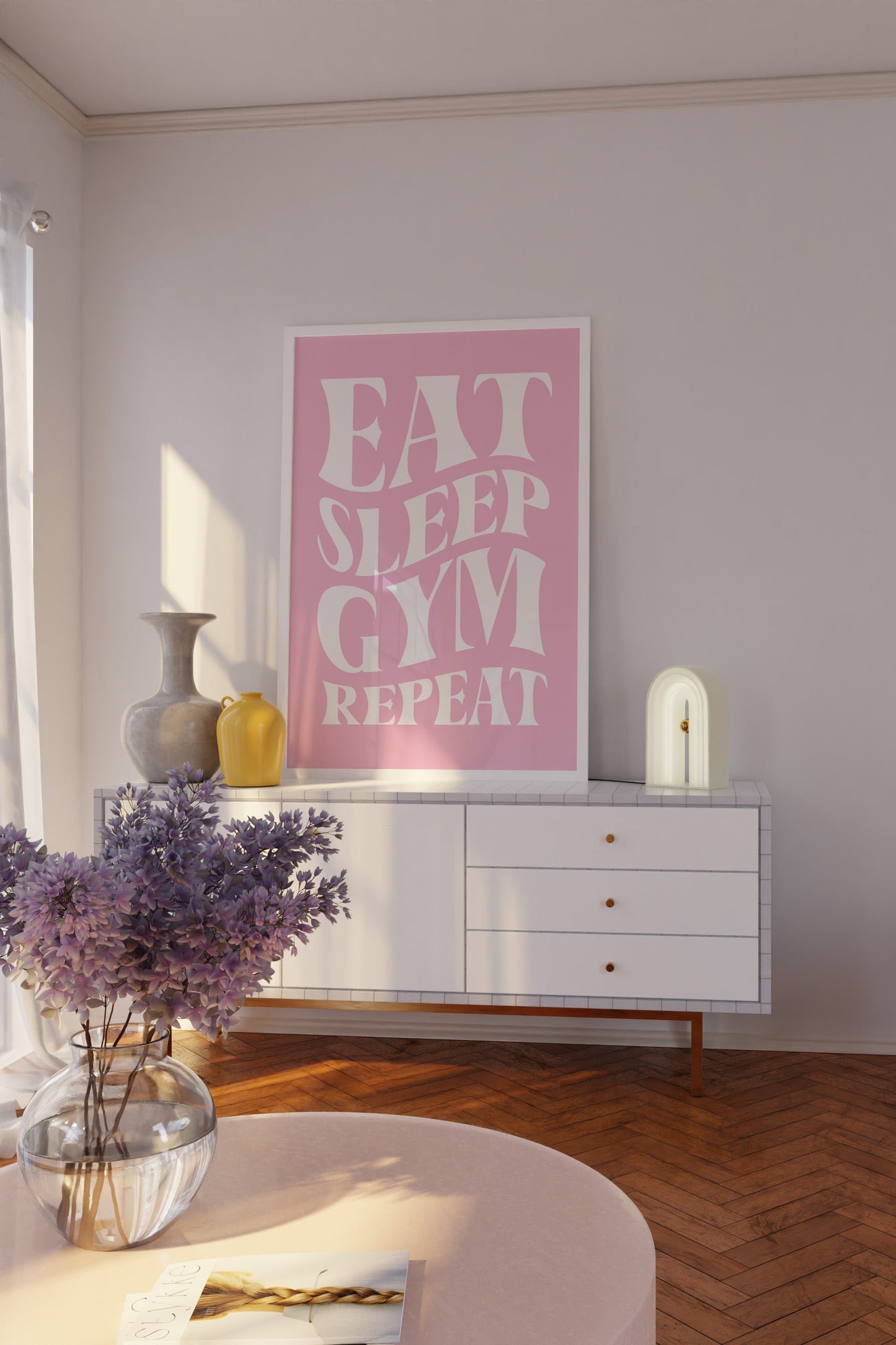 Eat Sleep Gym Repeat Pink Wall Art