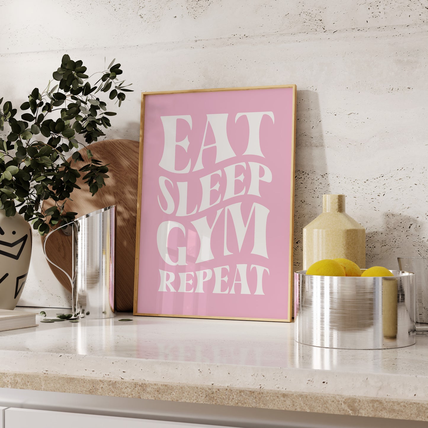 Eat Sleep Gym Repeat Pink Wall Art