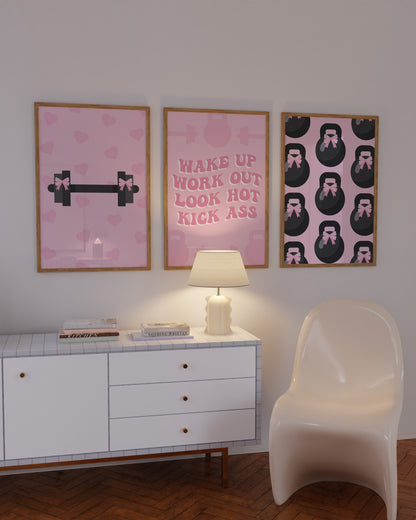 Gym Girl Pink Wall Art Set of 3