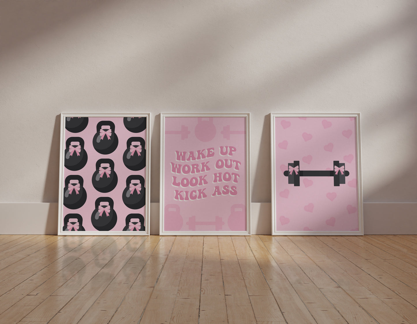 Gym Girl Pink Wall Art Set of 3