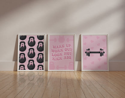 Gym Girl Pink Wall Art Set of 3