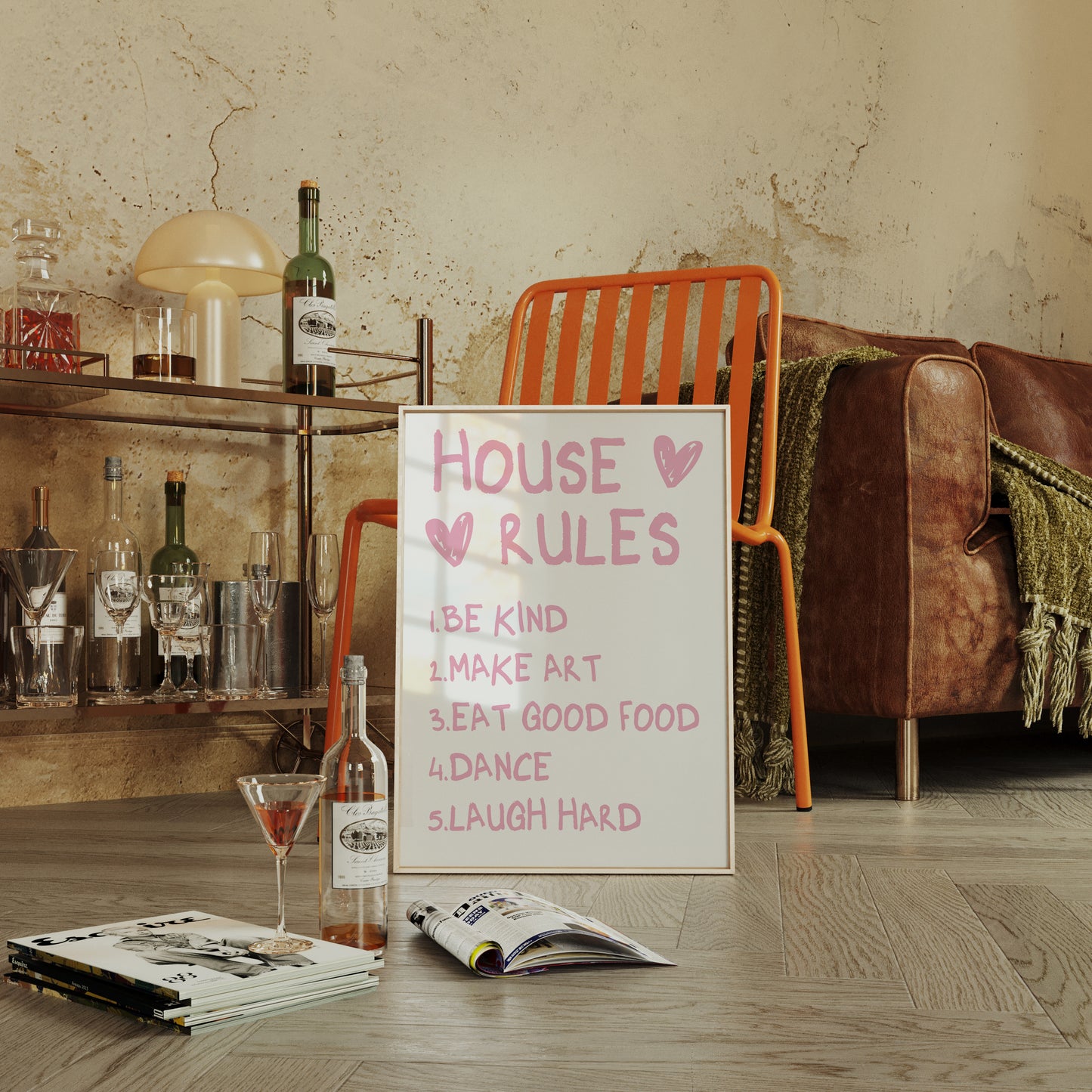 House Rules Pink Wall Art