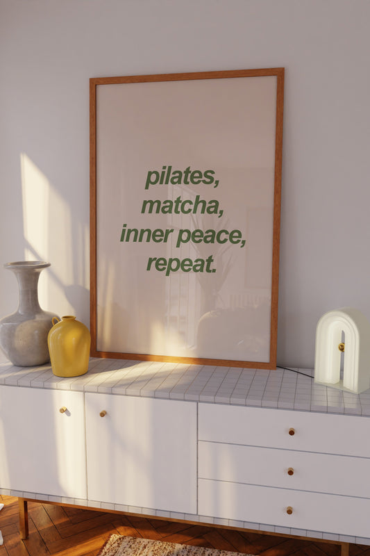 Minimalist wall art print with pilates quote.