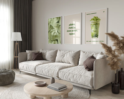 Matcha Aesthetic Wall Art Set of 3