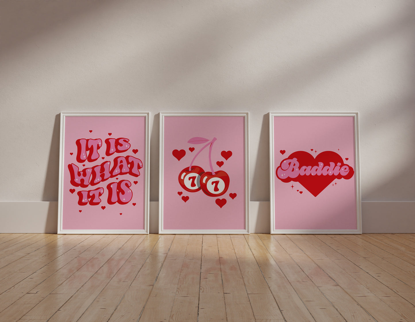 Pink And Cherry Red Wall Art Set of 3
