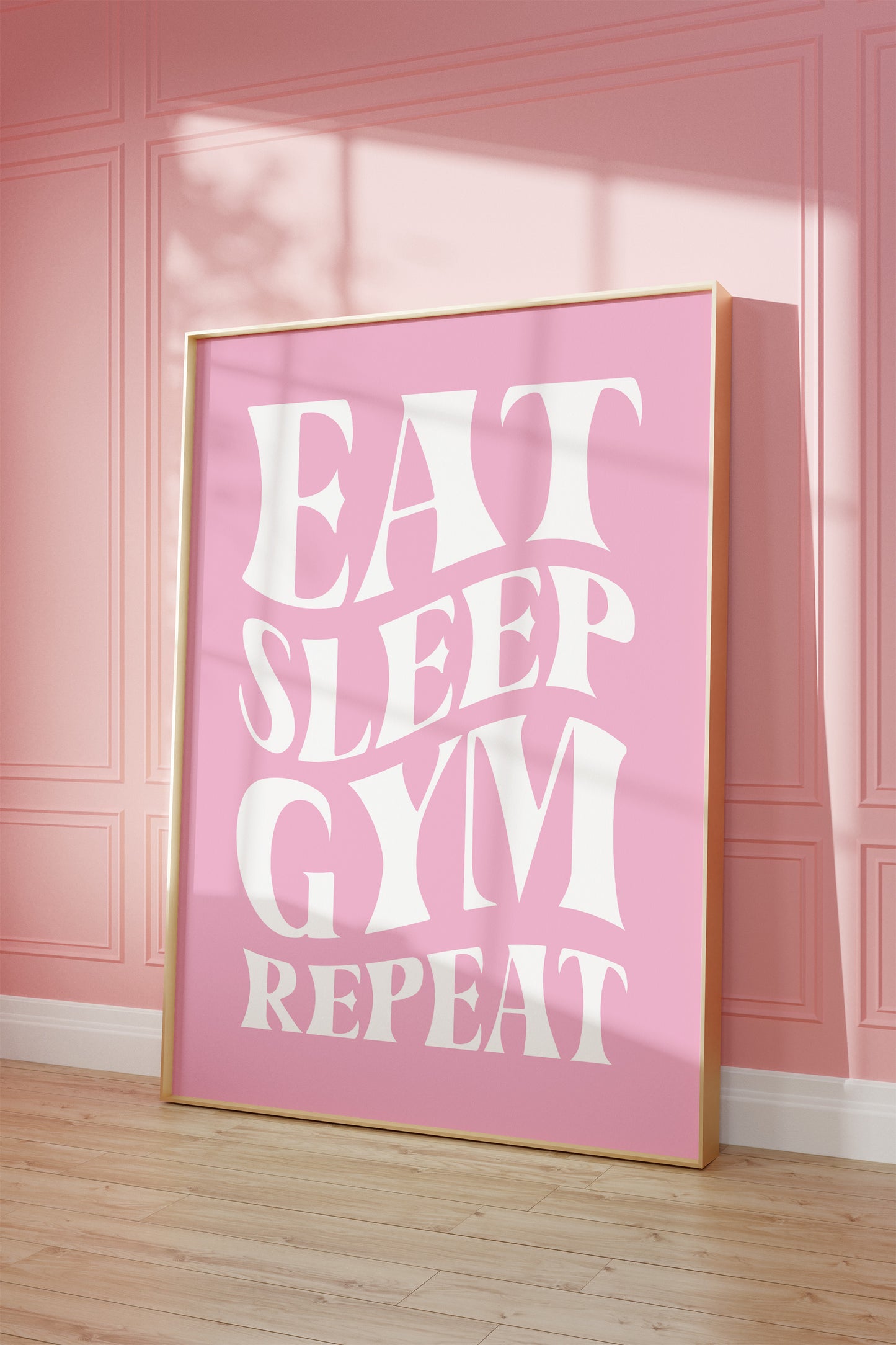 Eat Sleep Gym Repeat Pink Wall Art