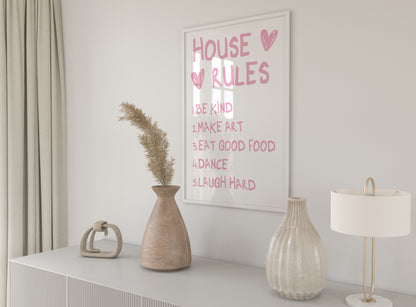 House Rules Pink Wall Art