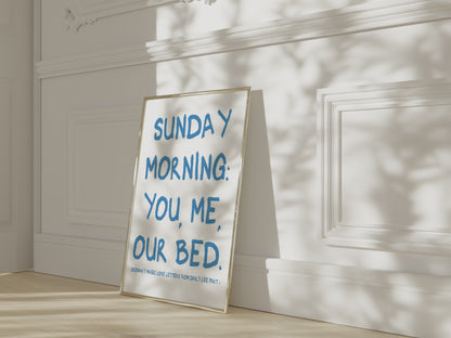 Sunday Morning: You, Me, Our Bed Blue Wall Art