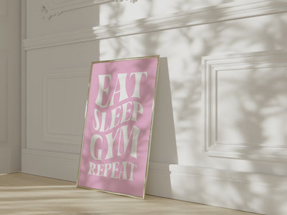 Eat Sleep Gym Repeat Pink Wall Art