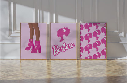 Personalised Brown Barbie Wall Art Set of 3