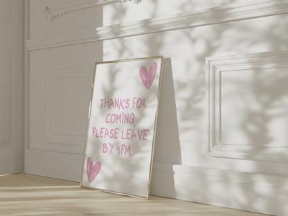 Please Leave By 9PM Pink Wall Art