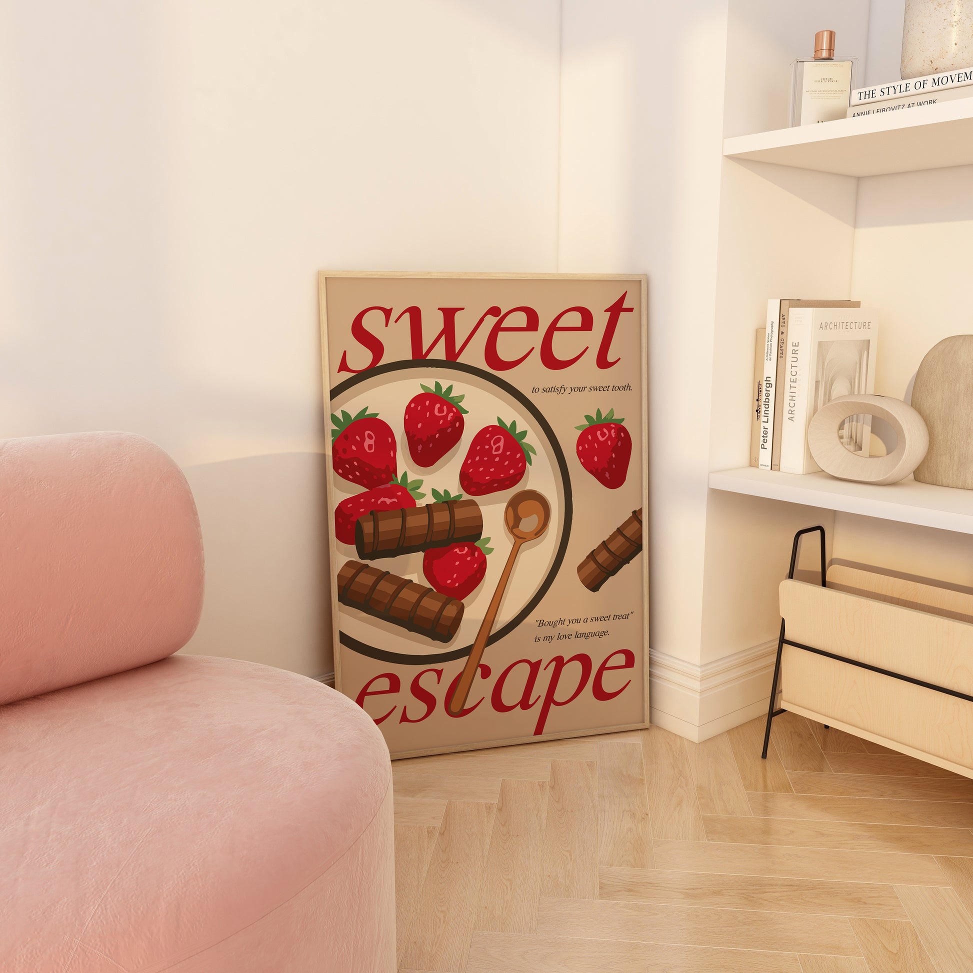 Whimsical wall art print with dessert illustration and bold typography.