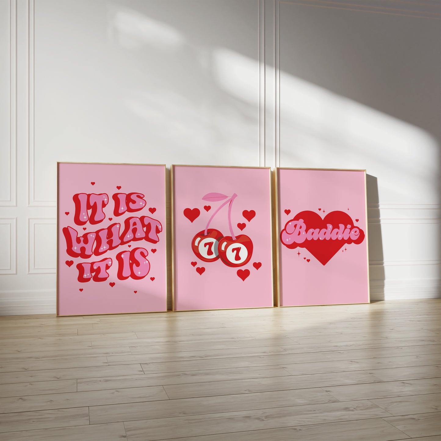 Pink And Cherry Red Wall Art Set of 3