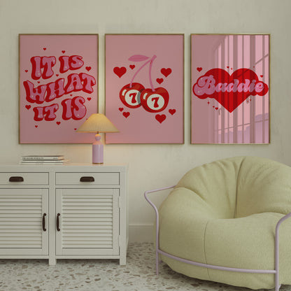 Pink And Cherry Red Wall Art Set of 3