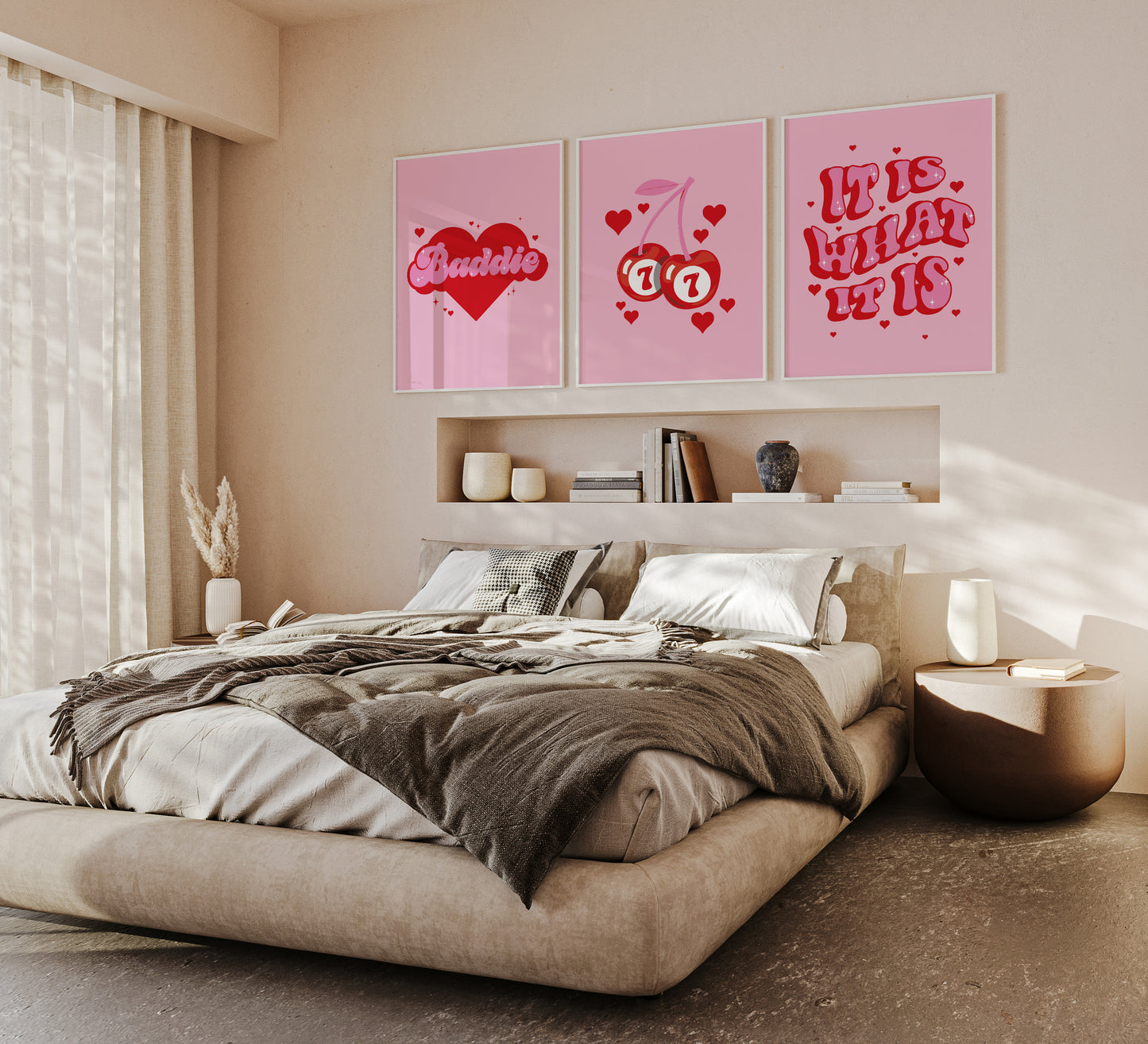 Pink And Cherry Red Wall Art Set of 3