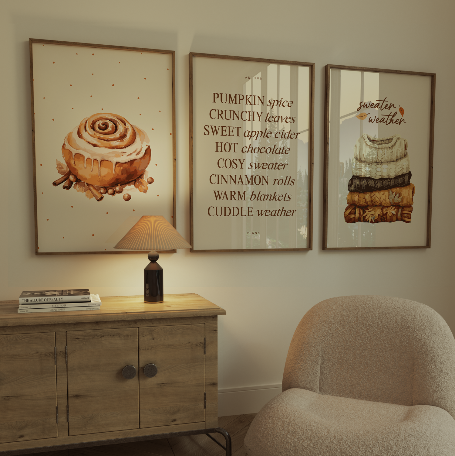 Cozy all wall art set of 3 prints.
