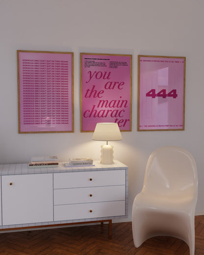 Main Character Dark Pink Wall Art Set of 3